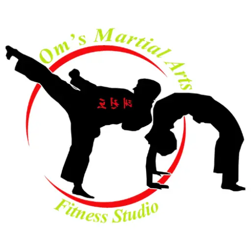 Official logo of Om's Martial Arts and Fitness Studio showing martial arts silhouettes.